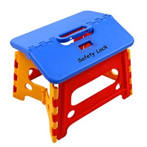 kids folding step stool for toddlers bathroom sink – safety lock to stable（1 pack = red+blue）