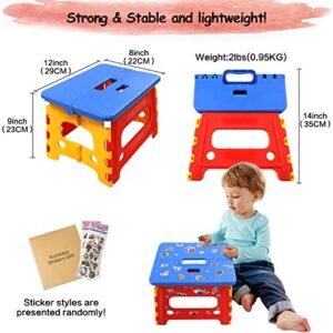 Kids Folding Step Stool for Toddlers Bathroom Sink – Safety Lock to Stable（1 Pack = Red+Blue）