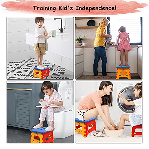 Kids Folding Step Stool for Toddlers Bathroom Sink – Safety Lock to Stable（1 Pack = Red+Blue）