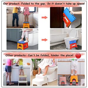 Kids Folding Step Stool for Toddlers Bathroom Sink – Safety Lock to Stable（1 Pack = Red+Blue）