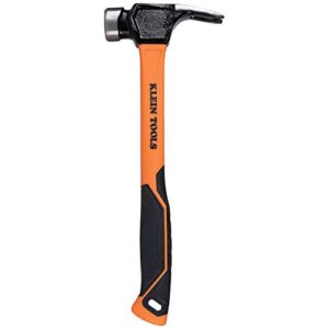klein tools 832-26 lineman's claw milled hammer, 26-ounce, fiberglass handle, heavy duty for utility poles, milled face, high visibility orange