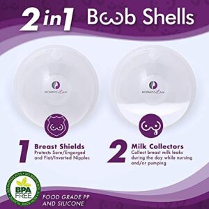 New Model with Plugs! Breast Shell & Milk Catcher for Breastfeeding Relief (2 in 1) Protect Cracked, Sore, Engorged Nipples & Collect Breast Milk Leaks During The Day, While Nursing or Pumping