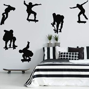 6 pieces playing skateboards sports wall decal skateboard wall decals home sticker house decoration wallpaper for living room bedroom kitchen art picture diy for kids teen adult nursery baby