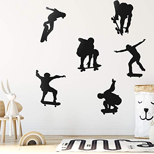 6 Pieces Playing Skateboards Sports Wall Decal Skateboard Wall Decals Home Sticker House Decoration Wallpaper for Living Room Bedroom Kitchen Art Picture DIY for Kids Teen Adult Nursery Baby