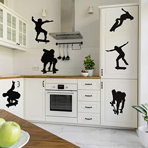 6 Pieces Playing Skateboards Sports Wall Decal Skateboard Wall Decals Home Sticker House Decoration Wallpaper for Living Room Bedroom Kitchen Art Picture DIY for Kids Teen Adult Nursery Baby