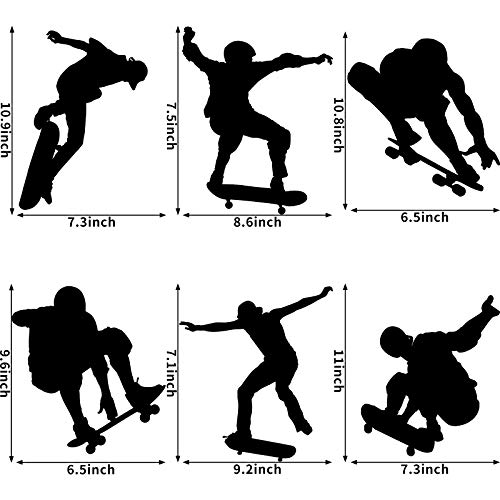 6 Pieces Playing Skateboards Sports Wall Decal Skateboard Wall Decals Home Sticker House Decoration Wallpaper for Living Room Bedroom Kitchen Art Picture DIY for Kids Teen Adult Nursery Baby