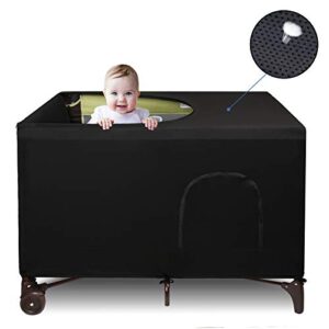 Dofilachy Blackout Cover for Pack N Play - Crib Blackout Cover Tent - Canopy Cover - Breathable Travel Crib Tent - Portable Stretchy Blackout Tent (Black)