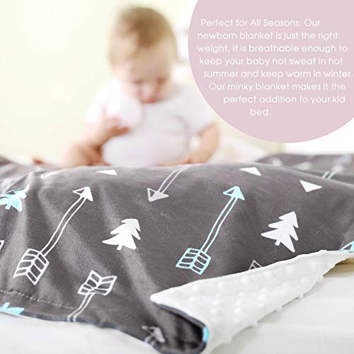 Baby Blanket for Boys Girls Baby Blankets Newborn,Super Soft Comfy,Patterned Minky with Double Layer,Dotted Backing, 30 x 40 Inch,Grey Arrow