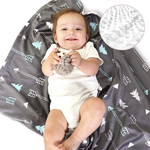 Baby Blanket for Boys Girls Baby Blankets Newborn,Super Soft Comfy,Patterned Minky with Double Layer,Dotted Backing, 30 x 40 Inch,Grey Arrow