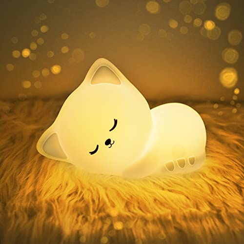 YOTOZU Cat Lamp Kitty Night Light, USB Rechargeable Cute Cat Night Light, 16 Colors Breathing Modes Kid Night Light for Girls, Childrens, Toddler, Baby, and Kids Christmas Gifts