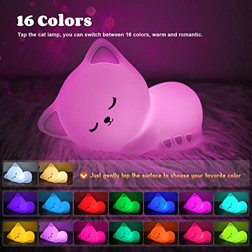 YOTOZU Cat Lamp Kitty Night Light, USB Rechargeable Cute Cat Night Light, 16 Colors Breathing Modes Kid Night Light for Girls, Childrens, Toddler, Baby, and Kids Christmas Gifts