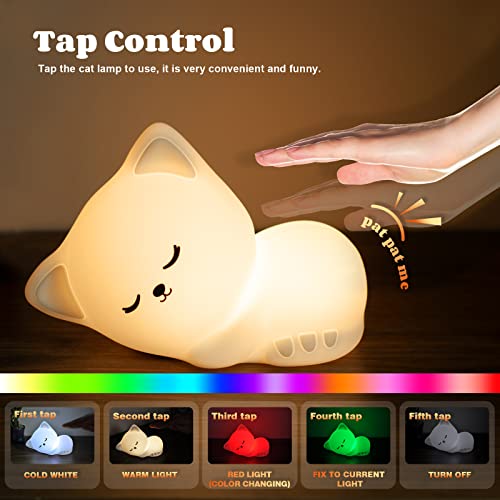 YOTOZU Cat Lamp Kitty Night Light, USB Rechargeable Cute Cat Night Light, 16 Colors Breathing Modes Kid Night Light for Girls, Childrens, Toddler, Baby, and Kids Christmas Gifts