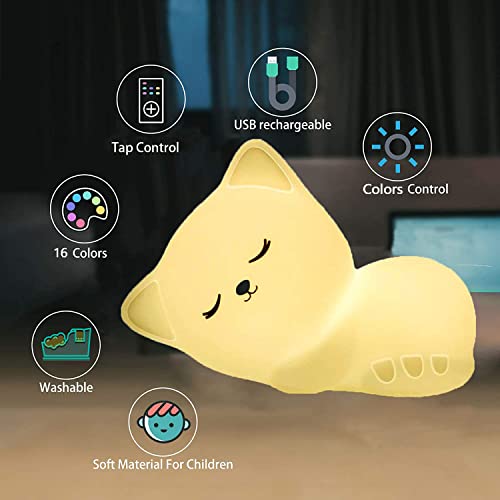 YOTOZU Cat Lamp Kitty Night Light, USB Rechargeable Cute Cat Night Light, 16 Colors Breathing Modes Kid Night Light for Girls, Childrens, Toddler, Baby, and Kids Christmas Gifts