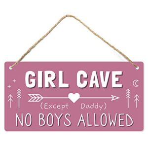 Girl Cave Sign, Girls Room Decorations for Bedroom, 12″x6″ PVC Plastic Decoration Hanging Sign, High Precision Printing, Water Proof, Kids Room Signs for Door, No Boys Allowed Sign, Room Decor …