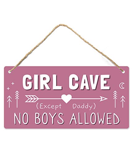 Girl Cave Sign, Girls Room Decorations for Bedroom, 12″x6″ PVC Plastic Decoration Hanging Sign, High Precision Printing, Water Proof, Kids Room Signs for Door, No Boys Allowed Sign, Room Decor …