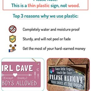 Girl Cave Sign, Girls Room Decorations for Bedroom, 12″x6″ PVC Plastic Decoration Hanging Sign, High Precision Printing, Water Proof, Kids Room Signs for Door, No Boys Allowed Sign, Room Decor …