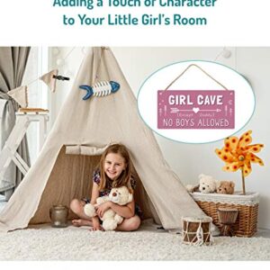 Girl Cave Sign, Girls Room Decorations for Bedroom, 12″x6″ PVC Plastic Decoration Hanging Sign, High Precision Printing, Water Proof, Kids Room Signs for Door, No Boys Allowed Sign, Room Decor …