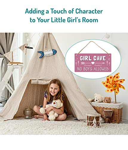 Girl Cave Sign, Girls Room Decorations for Bedroom, 12″x6″ PVC Plastic Decoration Hanging Sign, High Precision Printing, Water Proof, Kids Room Signs for Door, No Boys Allowed Sign, Room Decor …