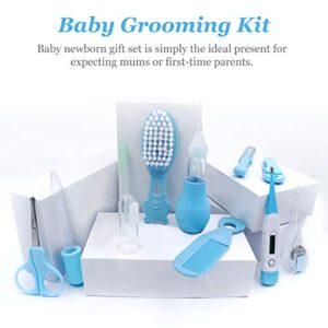 Baby Grooming Kit, Portable Baby Safety Care Set with Hair Brush Comb Nail Clipper Nasal Aspirator etc for Nursery Newborn Toddlers Infant Girl Boys Keep Clean (11 in 1 Blue)