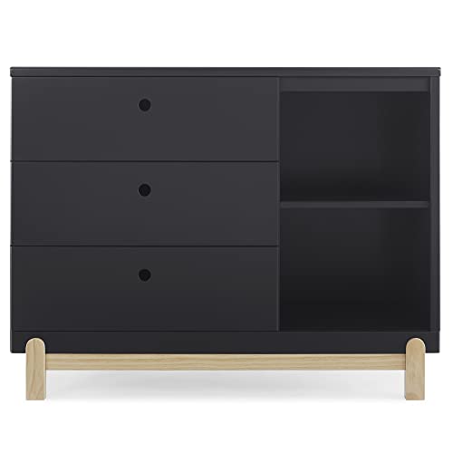 Delta Children Poppy 3 Drawer Dresser with Cubbies, Midnight Grey/Natural