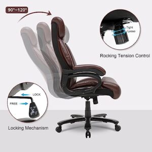 BOWTHY Big and Tall Office Chair 500lbs Heavy Duty Ergonomic Computer Desk Chair with Arms High Back Adjustable Lumbar Support 360 Swivel Task Chair Executive Leather Chair (Brown)