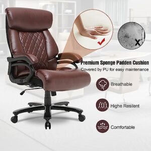 BOWTHY Big and Tall Office Chair 500lbs Heavy Duty Ergonomic Computer Desk Chair with Arms High Back Adjustable Lumbar Support 360 Swivel Task Chair Executive Leather Chair (Brown)