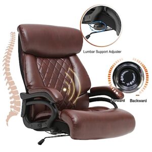 BOWTHY Big and Tall Office Chair 500lbs Heavy Duty Ergonomic Computer Desk Chair with Arms High Back Adjustable Lumbar Support 360 Swivel Task Chair Executive Leather Chair (Brown)