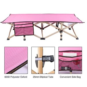 REDCAMP Folding Kids Cot for Sleeping 5-10, Portable Toddler Cot Bed Child Travel Cot for Camping, Pink 53''x26''