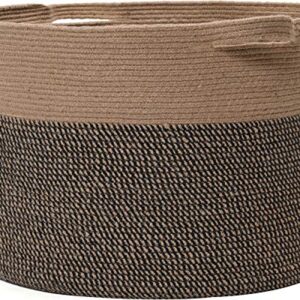 24" x 24" x 17" Max Size Large Cotton Rope Basket, Extra Large Storage Basket, Woven Laundry Hamper, Toy Storage Bin, for Blankets Clothes Toys Pillows in Living Room, Baby Nursery, Jute/Black Mix