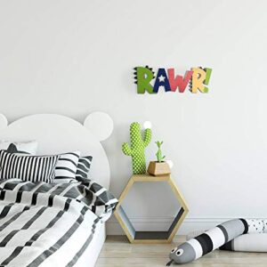 HnJOY Rawr Dinosaur Room Wood Decor for Boys - Kids Decorations for Bedroom - Boys Nursery Room Wooden Wall Decor, Birthday Decoration Dinosaur Theme - Freestanding Multicolor Tabletop 13.7"