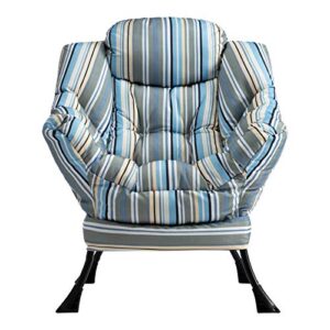 AbocoFur Modern Large Cotton Fabric Lazy Chair，Accent Contemporary Lounge Chair, Single Steel Frame Leisure Sofa Chair with Armrests and A Side Pocket, Stripe