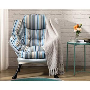 AbocoFur Modern Large Cotton Fabric Lazy Chair，Accent Contemporary Lounge Chair, Single Steel Frame Leisure Sofa Chair with Armrests and A Side Pocket, Stripe