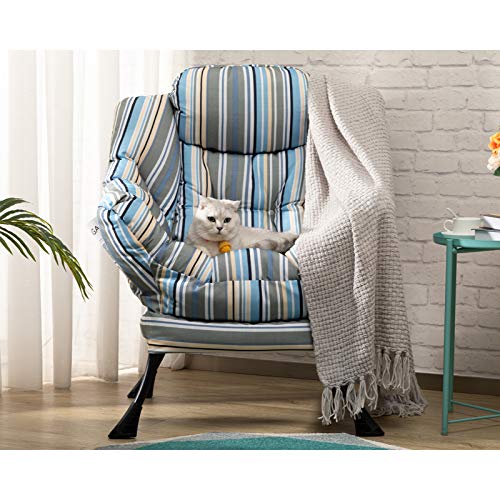 AbocoFur Modern Large Cotton Fabric Lazy Chair，Accent Contemporary Lounge Chair, Single Steel Frame Leisure Sofa Chair with Armrests and A Side Pocket, Stripe