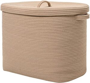 22"x14"x18" rectangular extra large storage basket with lid, cotton rope storage baskets, laundry hamper, toy bin, for toys blankets storage in living room, baby nursery, all beige