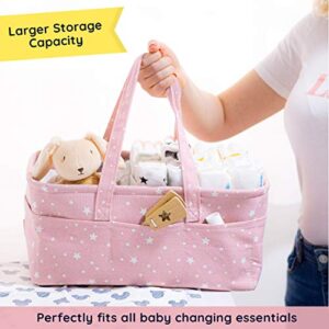 StarHug Baby Diaper Caddy Organizer - Baby Shower Basket | Large Nursery Storage Bin for Changing Table | Car Travel Tote Bag | Newborn Registry Must Have | Bonus Bottle Cooler | Pink