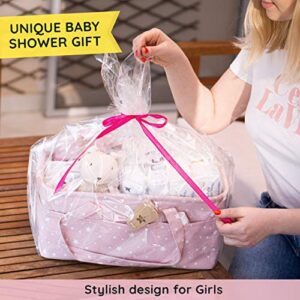 StarHug Baby Diaper Caddy Organizer - Baby Shower Basket | Large Nursery Storage Bin for Changing Table | Car Travel Tote Bag | Newborn Registry Must Have | Bonus Bottle Cooler | Pink