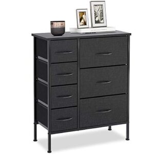 bizroma 7 small fabric heightened feet and wall nails organizer, furniture storage drawer dressers for bedroom, closet, entryway, hallway-dark gray/black