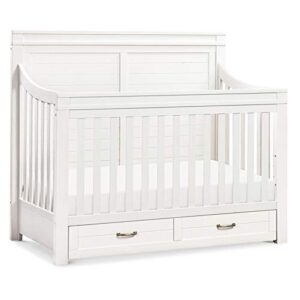 namesake wesley farmhouse 4-in-1 convertible storage crib in heirloom white, greenguard gold certified