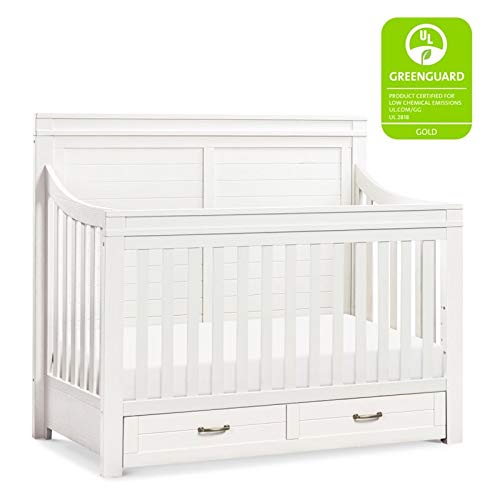 NAMESAKE Wesley Farmhouse 4-in-1 Convertible Storage Crib in Heirloom White, Greenguard Gold Certified