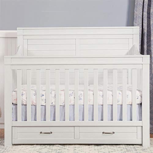 NAMESAKE Wesley Farmhouse 4-in-1 Convertible Storage Crib in Heirloom White, Greenguard Gold Certified