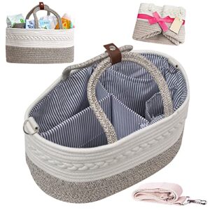 bibsybaby diaper caddy baby basket - 100% cotton rope diaper basket with 2 pockets, handle locker and removable shoulder strap - baby shower bag & baby registry must haves, brown