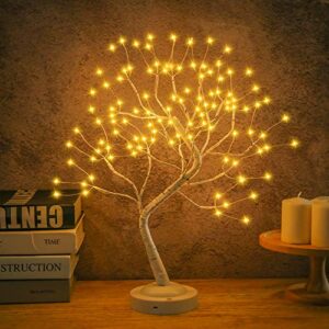 fuchsun $$$ led birch tree light tabletop bonsai tree 20 inches decorative fairy light artificial tree battery operated twig lamp for party wedding holiday festival christmas decoration - warm white