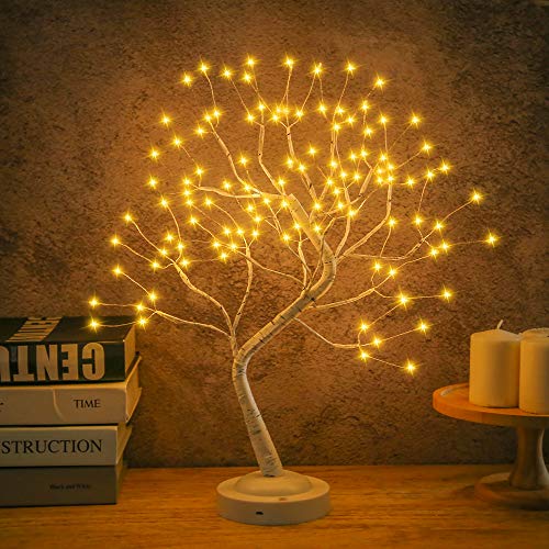 FUCHSUN $$$ Led Birch Tree Light Tabletop Bonsai Tree 20 Inches Decorative Fairy Light Artificial Tree Battery Operated Twig Lamp for Party Wedding Holiday Festival Christmas Decoration - Warm White