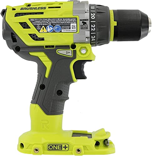 Ryobi P251 One+ 18V Lithium Ion 750 Inch Pound Brushless Hammer Drill Driver w/ 3 Drilling Modes, 24 Position Clutch, and Ergonomic Handle