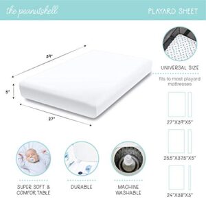 The Peanutshell Fitted Pack n Play, Playard, Mini Crib Sheets for Baby Boys or Girls | 2 Pack Set | Grey Elephant and Stripes