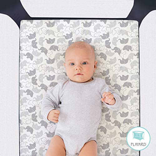 The Peanutshell Fitted Pack n Play, Playard, Mini Crib Sheets for Baby Boys or Girls | 2 Pack Set | Grey Elephant and Stripes