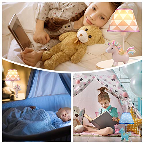 Cute Unicorn Lamp for Girls Bedroom, Kids Bedside Table Lamp with 3-Color Mode LED Blub & Shade, Unicorn Night Light Gifts for Girls Kids Bedroom Decor, Plug in Pink Lamps for Baby Nursery Decor
