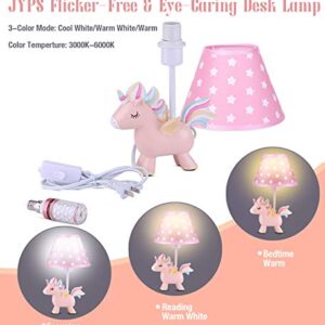 Cute Unicorn Lamp for Girls Bedroom, Kids Bedside Table Lamp with 3-Color Mode LED Blub & Shade, Unicorn Night Light Gifts for Girls Kids Bedroom Decor, Plug in Pink Lamps for Baby Nursery Decor