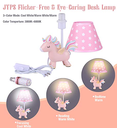 Cute Unicorn Lamp for Girls Bedroom, Kids Bedside Table Lamp with 3-Color Mode LED Blub & Shade, Unicorn Night Light Gifts for Girls Kids Bedroom Decor, Plug in Pink Lamps for Baby Nursery Decor