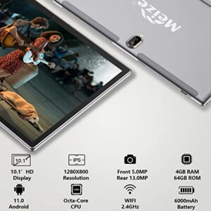 2 in 1 Tablet 10.1 Inch, Android 11.0 Tablets, 64GB/128GB ROM, Dual 4G Cellular with Keyboard, 18MP Camera, Octa-Core Processor, WiFi, GPS, Bluetooth, Google Certified Tablet PC(2023 Gray)